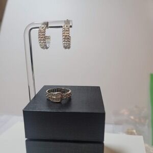 Avon Sterling Silver 925 Mesh Buckle Ring and Hoop Earrings Set Size 9